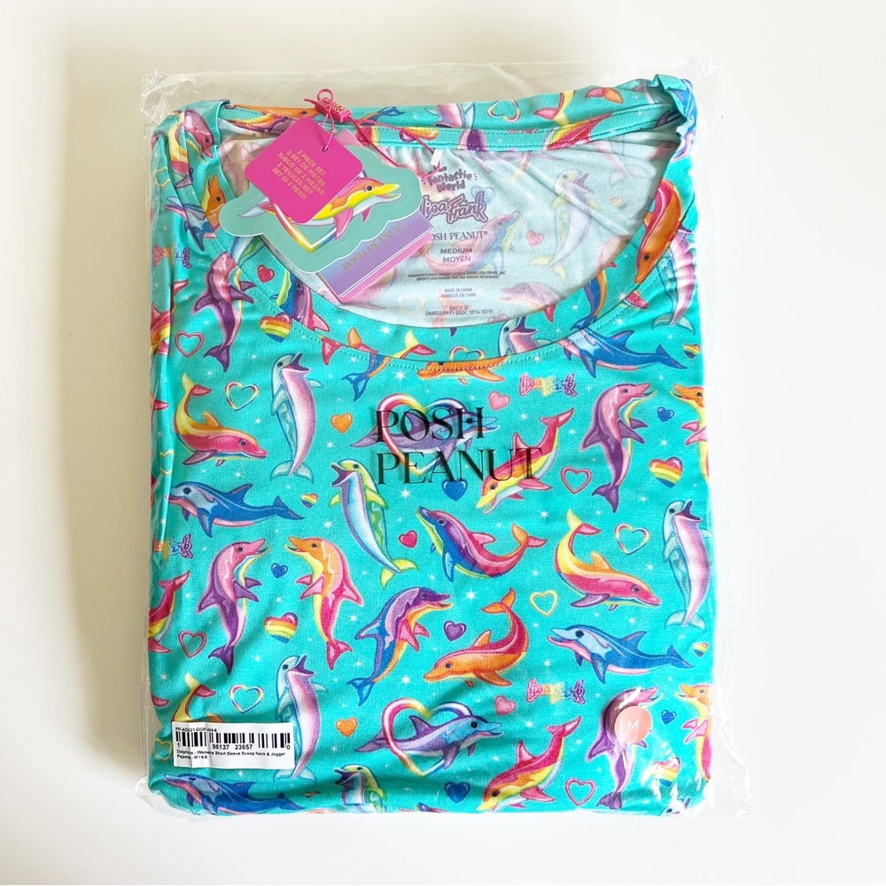 Posh Peanut x Lisa Frank Dancing Dolphins Short Sleeve Scoop Loungewear M NWT - Picture 7 of 11